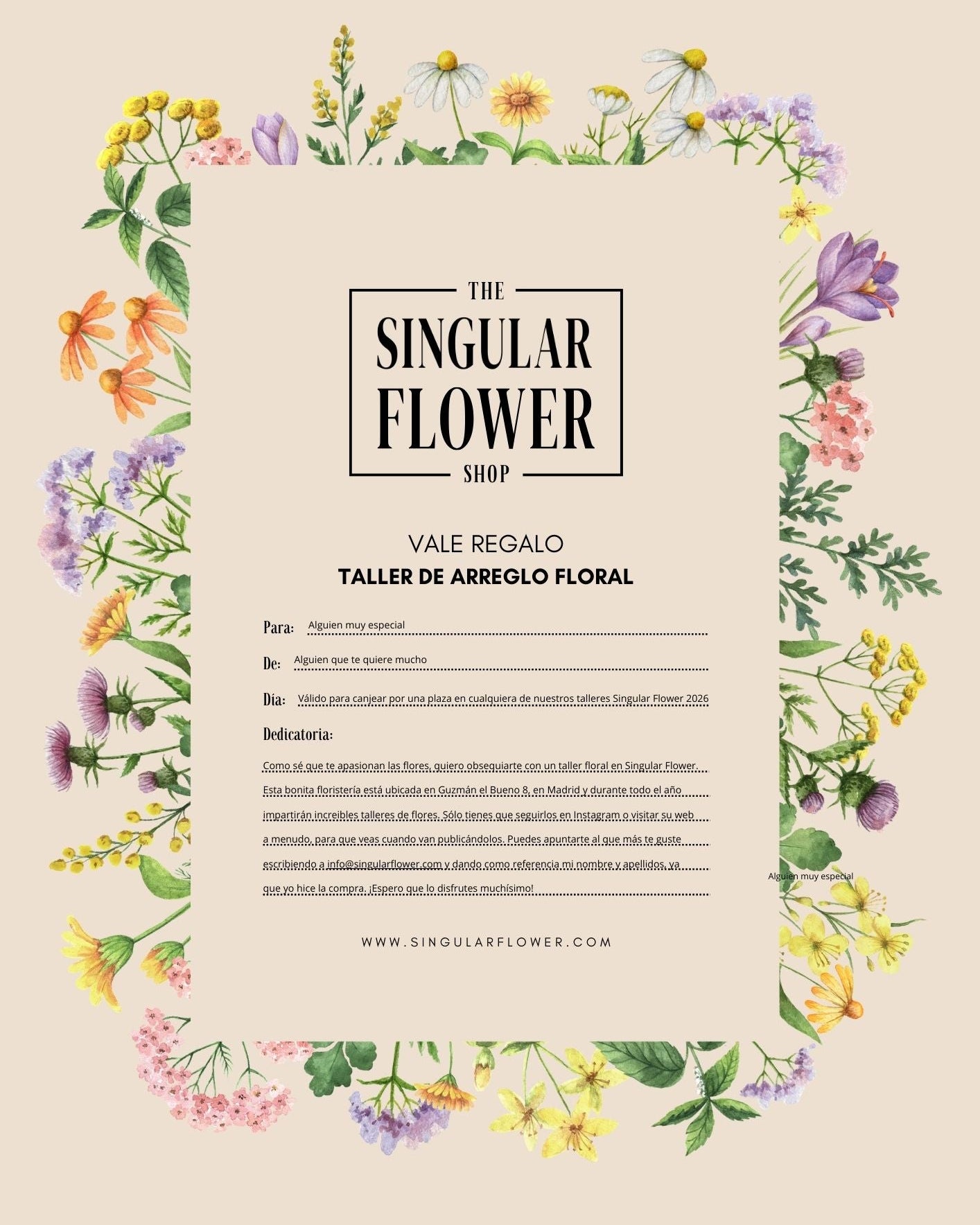 Vale regalo Taller de flores