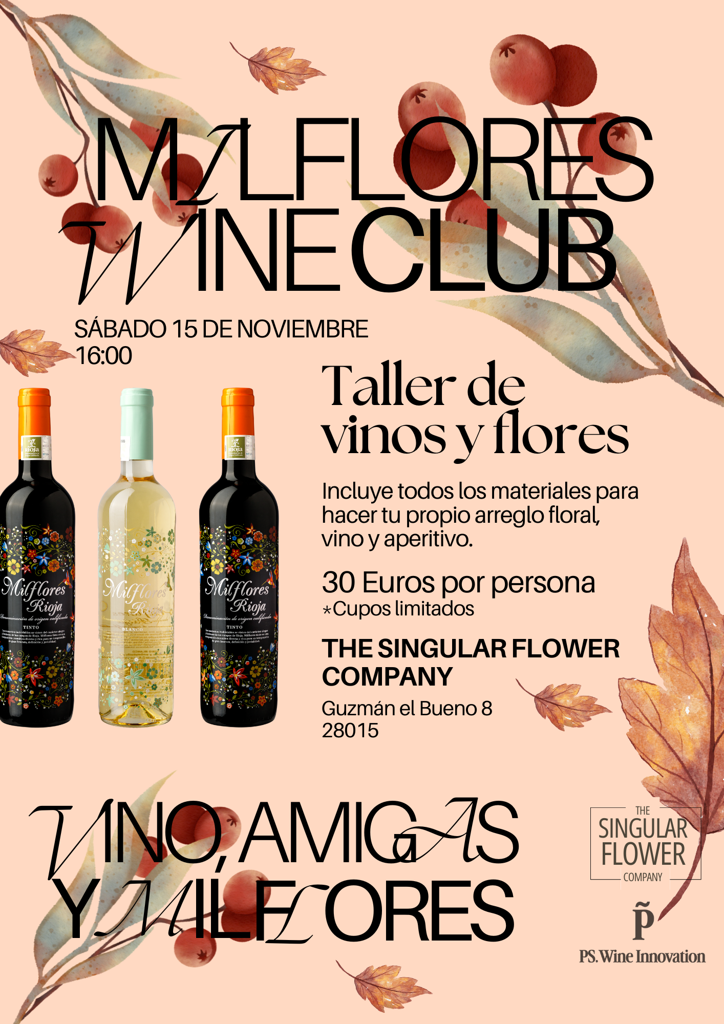 5ª Edición Taller de Vinos y Flores "Mil Flores Wine Club" - sábado 15 de noviembre 16h